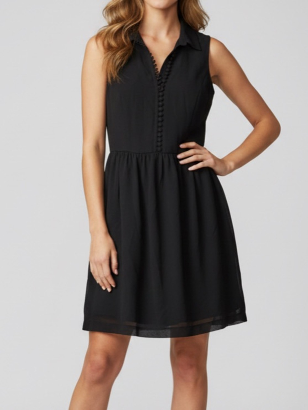 Kensie Black Sleeveless Collared Button-Front Mini Dress
